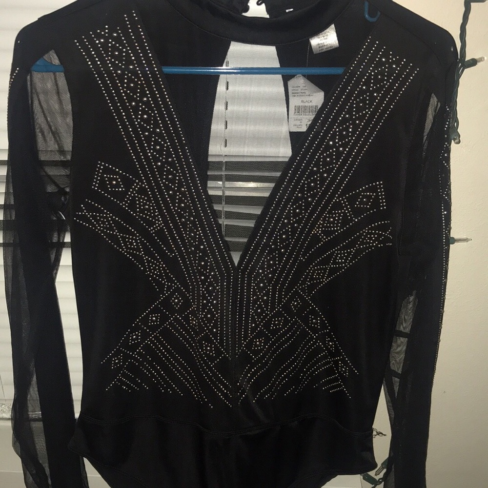 Black bodysuit with gold stud